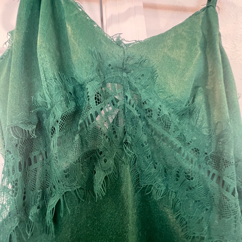 Anthropologie -bl-nk- label Emerald Green Satin Floral Maxi Dress - Picture 8 of 11